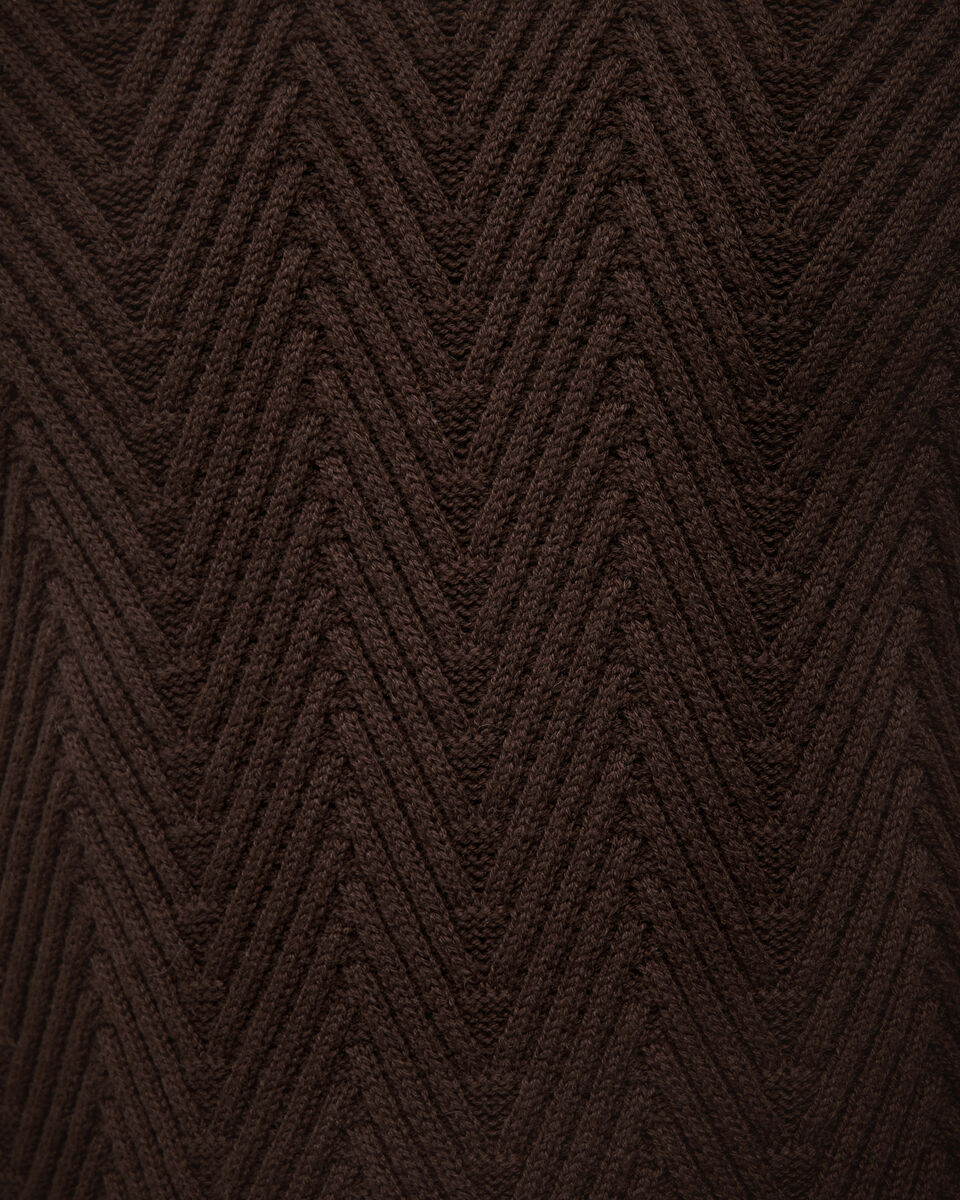 Herringbone Long Sleeve Trophy Neck Knit, Brown, hi-res